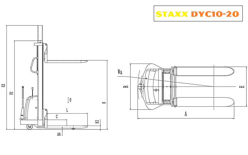 kích thước xe nâng bán tự động 1000kg