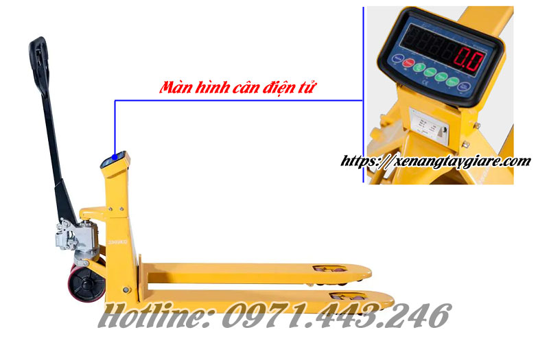 Cân điện tử trên xe kéo pallet gắn cân staxx