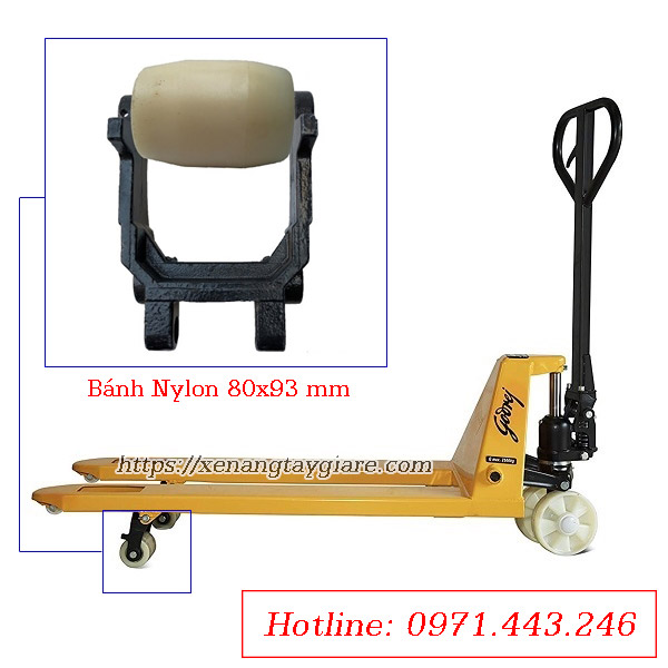 Bánh nylon 80x93 mm trên xe nâng tay thấp