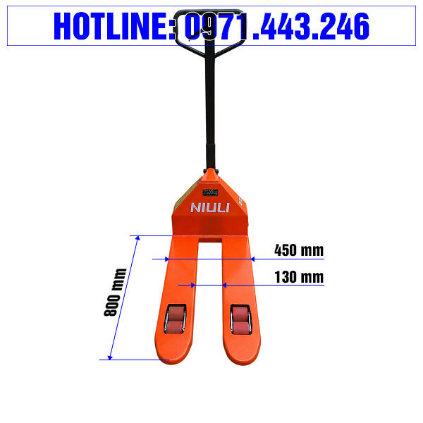 Kích thước xe nâng tay 2500kg 450x800mm
