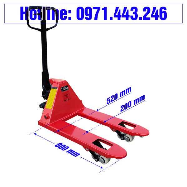 Kích thước xe nâng tay 2500kg 520x800mm