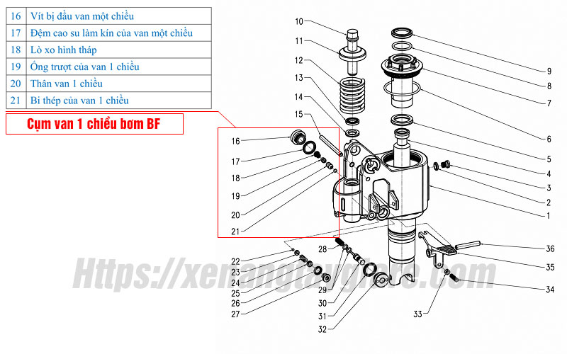 Cụm van 1 chiều bơm BF xe nâng tay thấp