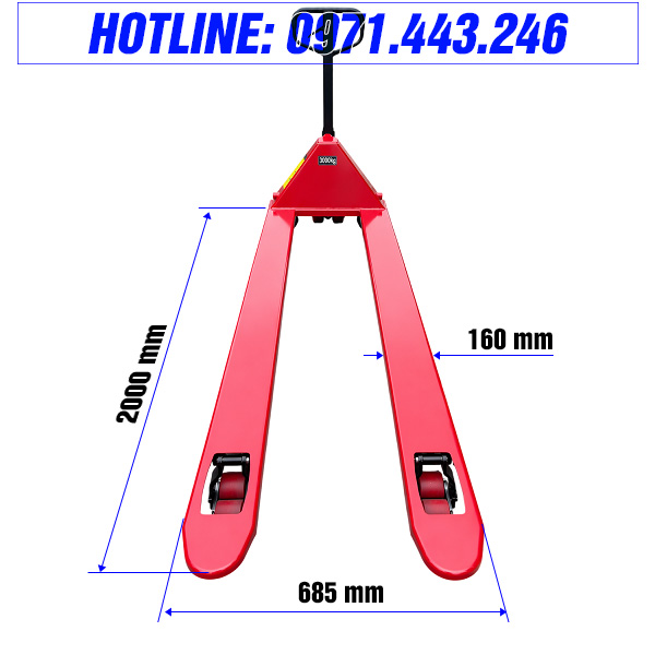 Kích thước xe nâng tay CBY-LC3.0 685x2000mm Niuli